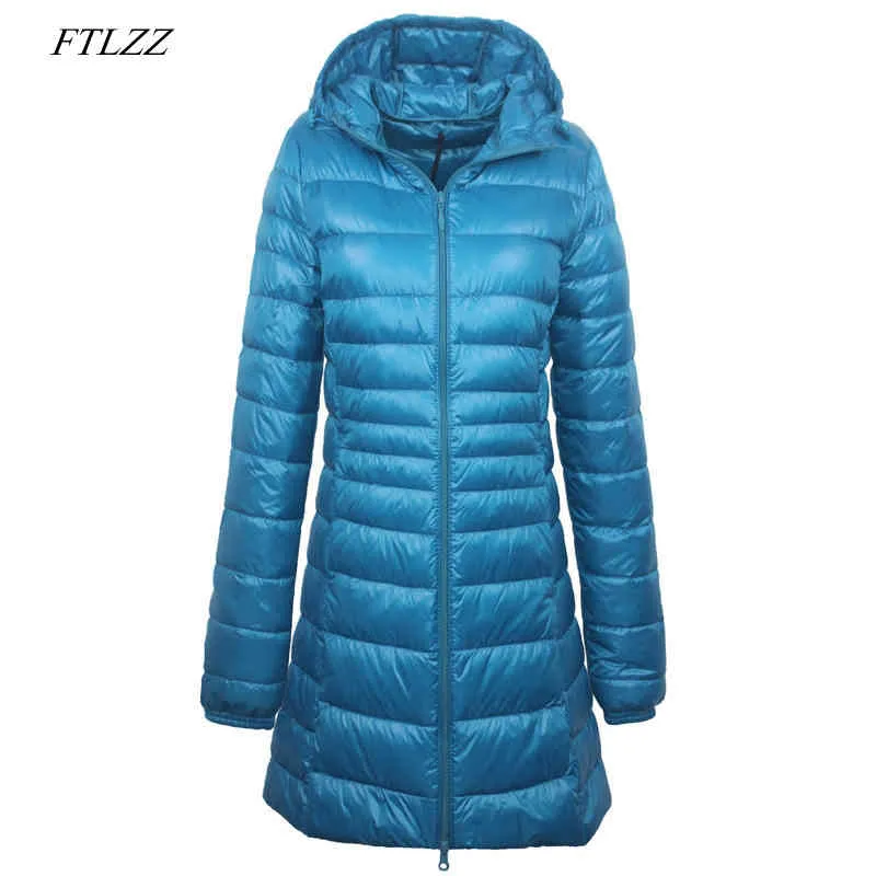 Kobiety Plus Size 6XL Ultra Light 90% Biała Kaczka Down Kurtka Zima Ciepły Długi Z Kapturem Płaszcz Kobiet Casual Parkas 210423