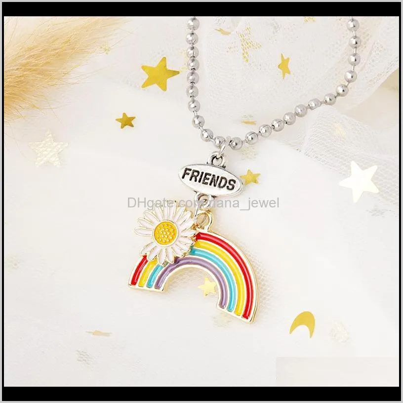 Fashion Daisy Rainbow Necklace Enamel Cartoon Kids Good Friends Forever Pendant Necklaces Jewelry Gift