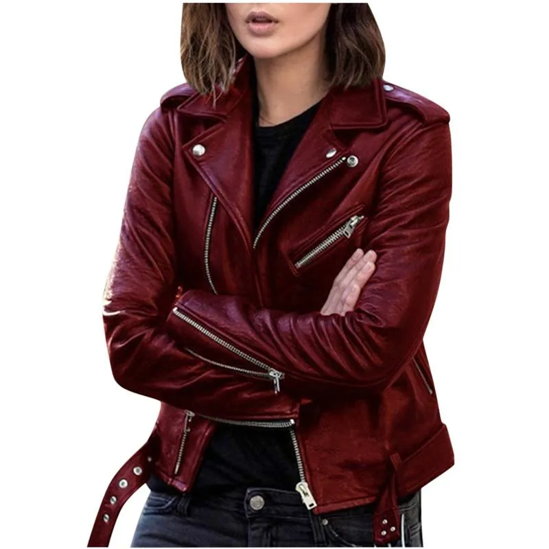 Damen Leder Faux Jacke Frauen 2021 Frühling Herbst Plus Größe 5XL Europa Amerika Schwarz Wein Rot Blau Mode Kurze PU Mantel GH595