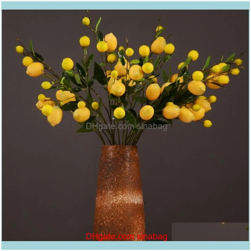 Simulation Green Plant Artificial Fruit Flower Yellow Simulation Fruit Tree Branch For Home Table Diy Decoration