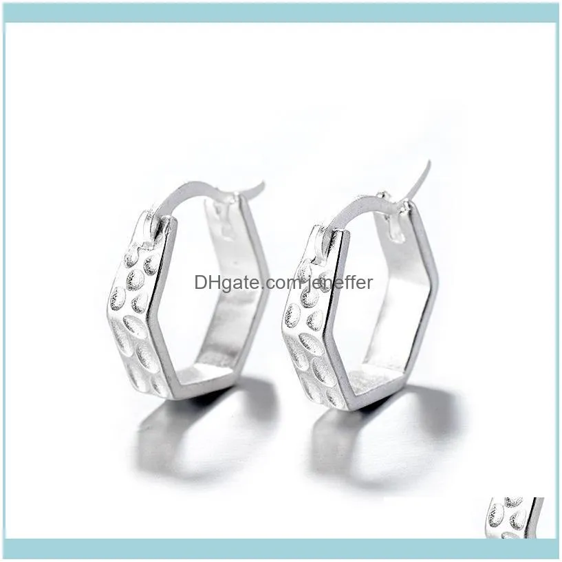 FactoryBWAE Yingbaida Earrings geometric S925 silver simple hexagon wave point 2021 new female jewelry
