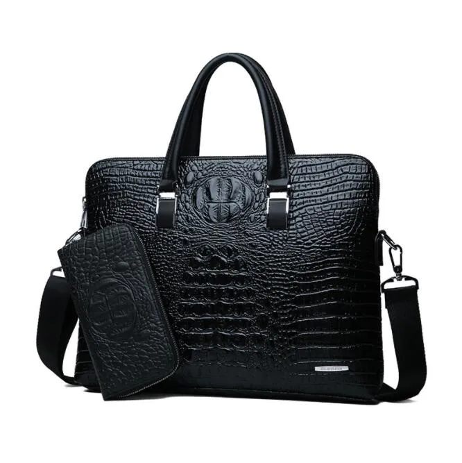 Pacote de marca inteira moda crocodilo impressão maleta de negócios na moda seção transversal couro de crocodilo homem bolsa multi função 256u