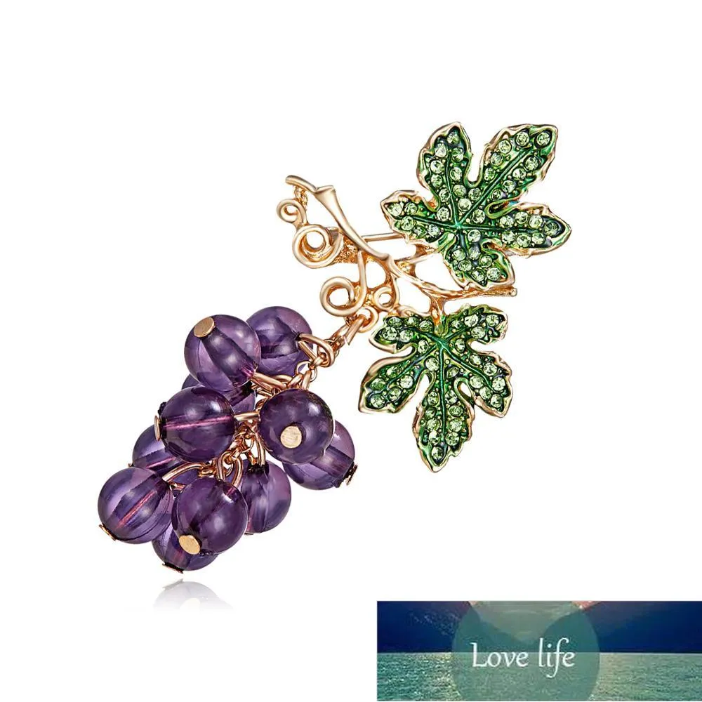 Cute Fruit Brooches Green Enamel Leaf Purple Crystal Grape Pin Brooch for Women Men Summer Jewelry Suit Dress Wedding Badge  Factory price expert design Quality