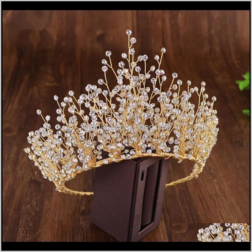 super shiny rhinestone crown bride headdress headband tiara hairband golden crown earring necklace set hair jewelry