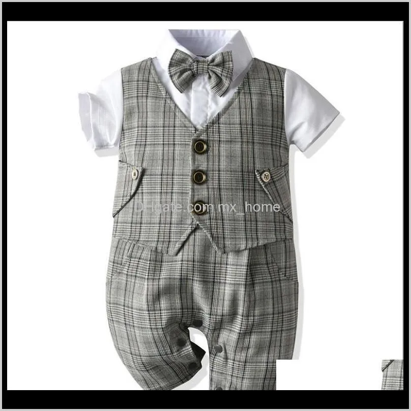 new best-selling cross-border factory summer children`s dress boy ha yi gentleman short sleeve baby bodysuit fake two vest creeper