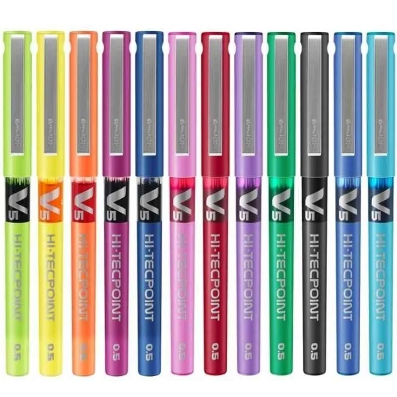 Pilot Pens Hi-Tecpoint 0,5 mm Gel Pens V5 Disposable Pen BX-V5 Japan 12 Kolory 210330