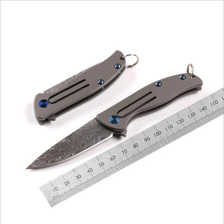 Damascus Steel Blade EDC Pocket Folding Kniv med svart papperslåda packning H5374