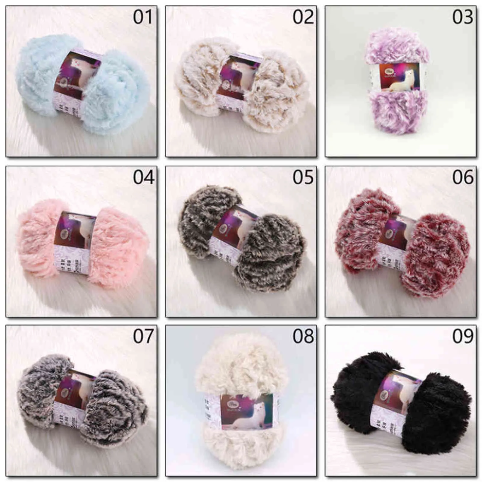 2 Pcs/pack Long Plush Mink Wool Yarn Various Colors Thick Fluffy Yarn,50g+20g