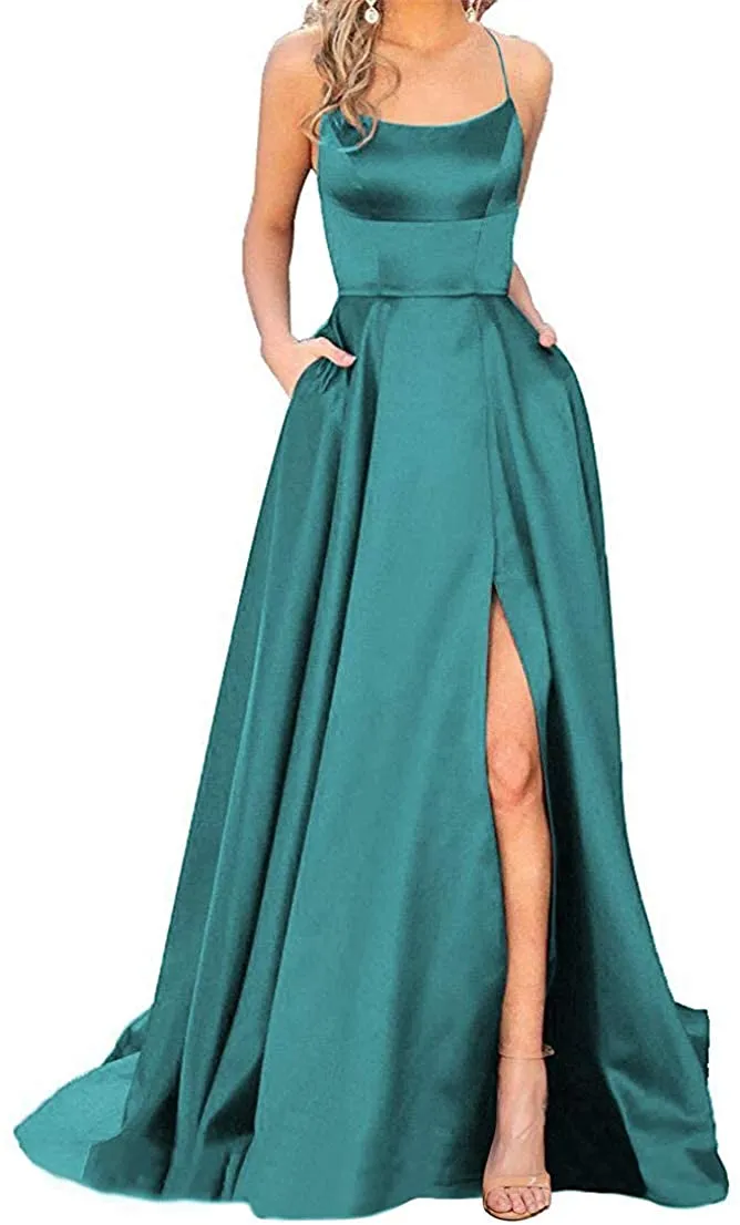 emerald green evening dress long sleeve Mermaid One Shoulder Royal Blue Long Prom Dress with Criss Cross Back main image 1
