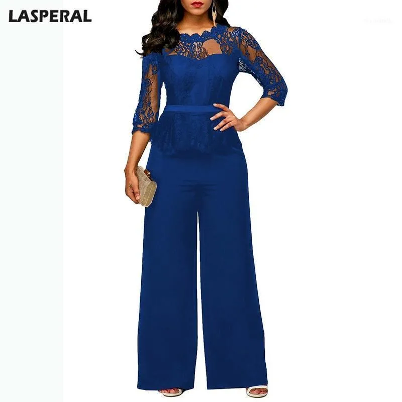 Mode Casual Wide Been Rompertjes Vrouwen Elegante Avond Party Kant Patchwork Sexy Playsuits Bodysuits Formele Jumpsuits1