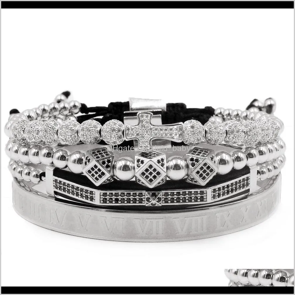 men bracelet 4pcs/set crown charms jewelry macrame beads bracelets braiding man luxury jewelry for women bracelet gift
