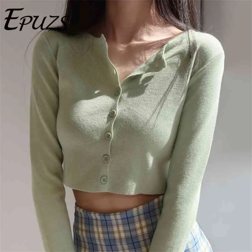 Korean O-neck Short Knitted Sweaters Women Pink Cardigan Fashion long sleeve Sleeve Crop Top Sweet crop sweater 210918