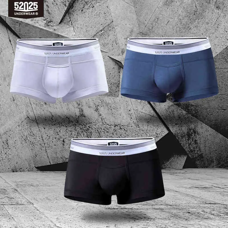 52025 Homens Underwear Boxers 3-Pack Micromodal Horizontal Fly Mens Panties Respirável Com Confortável Boxer Mens Sexy Underwear H1214