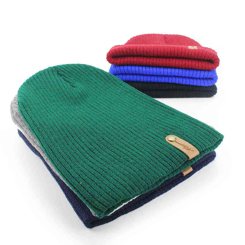 Mulheres homens crochet beanie chapéu macio tampão quente outono inverno unisex adulto de malha cor sólida verde verde culares casuais chapéu y21111