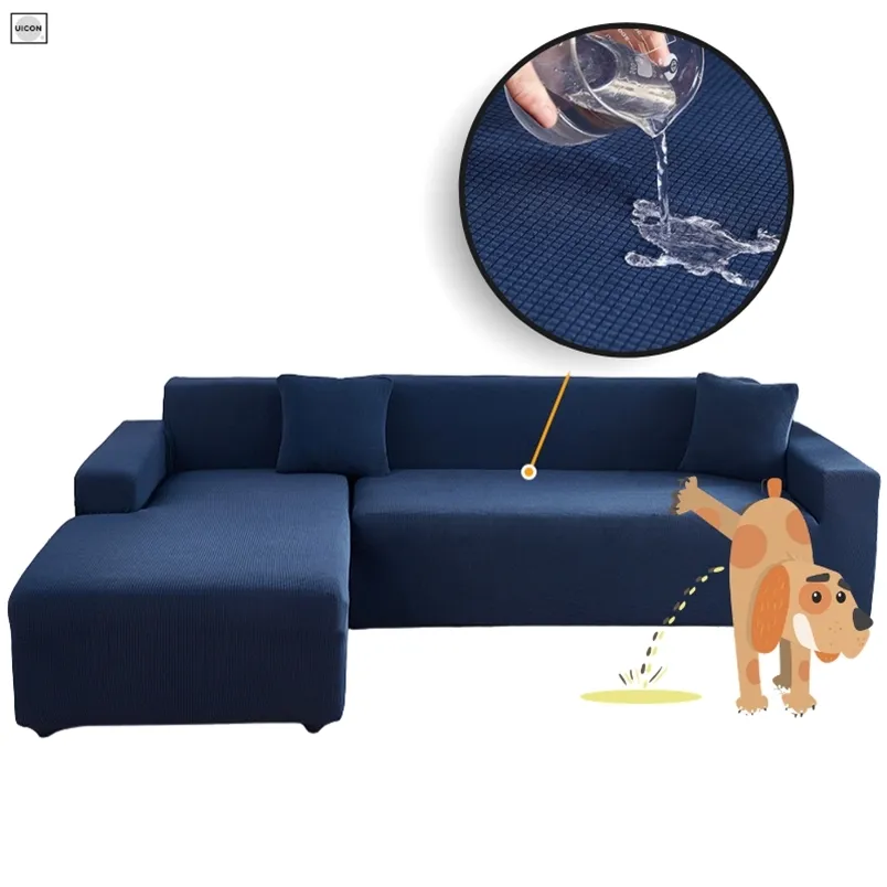 L Kształt Sofa Pokrywa do salonu Wodoodporna kanapa Stretch Slipcover Elastyczna Protector Corner 211102