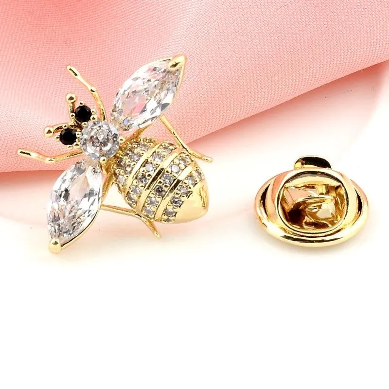 Pins, Brooches High Quality Bee Insect Suit Lapel Pin Jewelry Zircon Rhinestone Anti-Exposure Scarf Buckle Collar Pins Hat Accessories