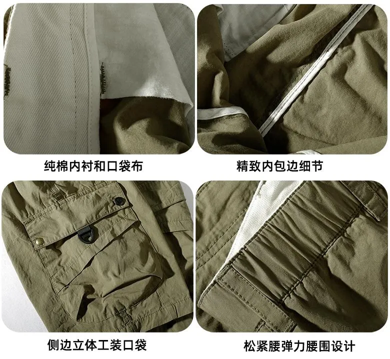 通販特価商品 夏の貨物ショーツメンズファッション薄い迅速な乾燥緩いストレートマルチポケット純粋な綿洗い洗いたカジュアルな膝丈パンツ 一 番 安い もの Www Care7 Org