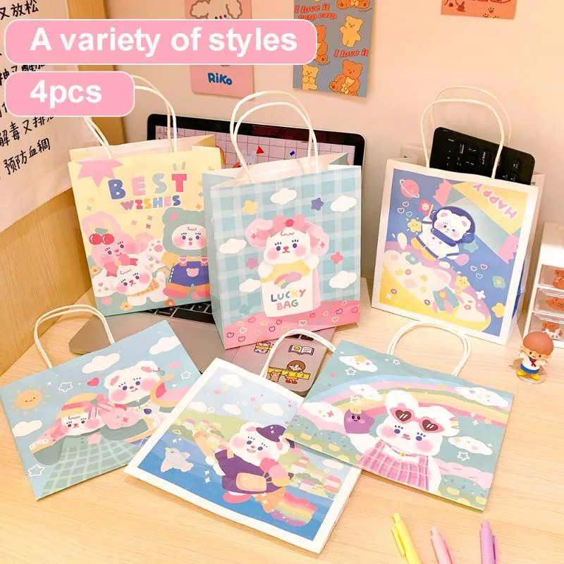 Storage Bags 4pcs/pack Ins Paper Cartoon Cute Girl Printing Mini Packaging Bag Posing Decoration Bulk Organizer