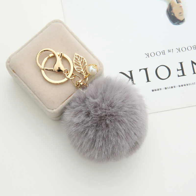 EH1003 G1019 Rabbit Fur Ball Keychains Fluffy Pompon Key Rings With ...