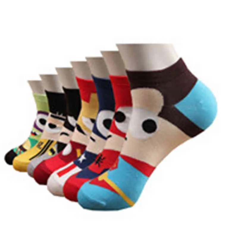 Venda homens tornozelo 7 pares / lote colorido engraçado hip hop curta meia masculina moda harajuku kawaii pop meias de anime