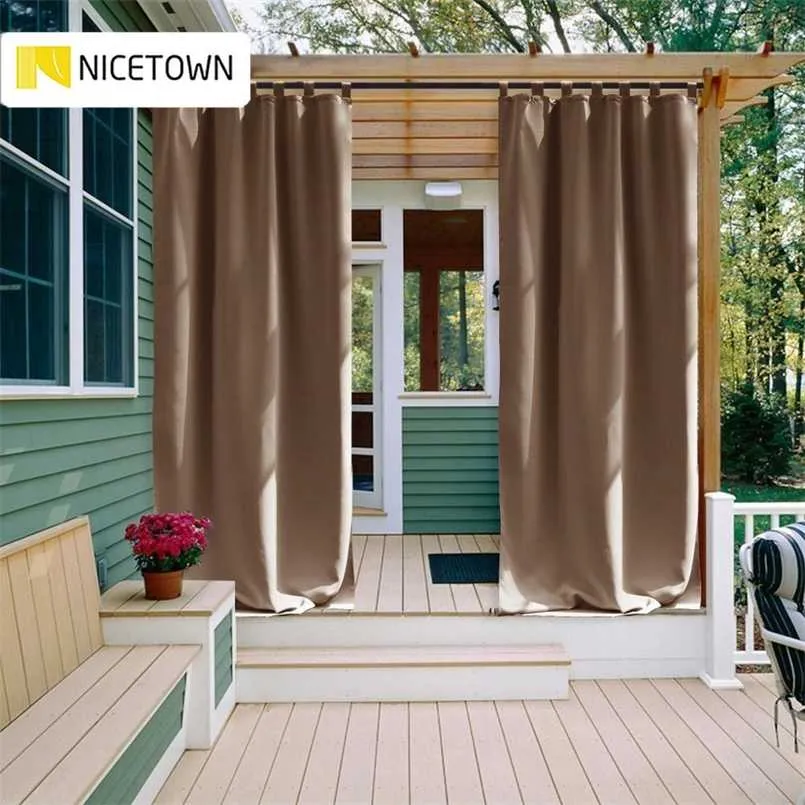 NICETOWN Outdoor Waterproof Curtain Tab Top Thermal Insulated Blackout Curtain Drape for Patio Garden Front Porch Gazebo 211203