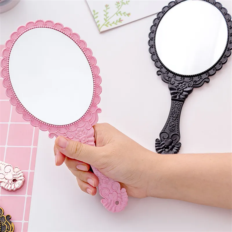 Vintage Pattern Handle Makeup Mirror Bronze Rose Gold Pink Black Color Personal Cosmetic Mirror