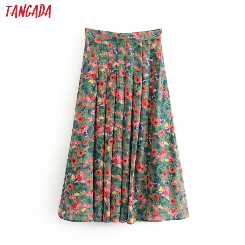 Elegant Floral Print Mid Calf Skirts: Womens Vintage Style Tulle