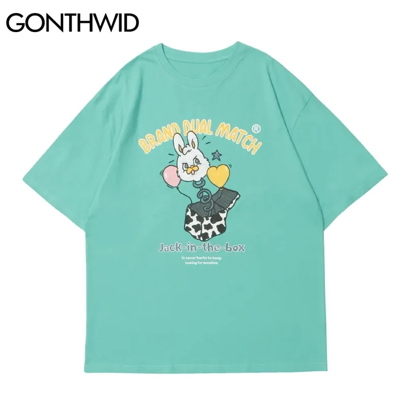 T-Shirts Men Streetwear Hip Hop Balloon Rabbit Toy Print Short Sleeve Tees Cotton Casual Loose Harajuku Tshirts Tops 210602