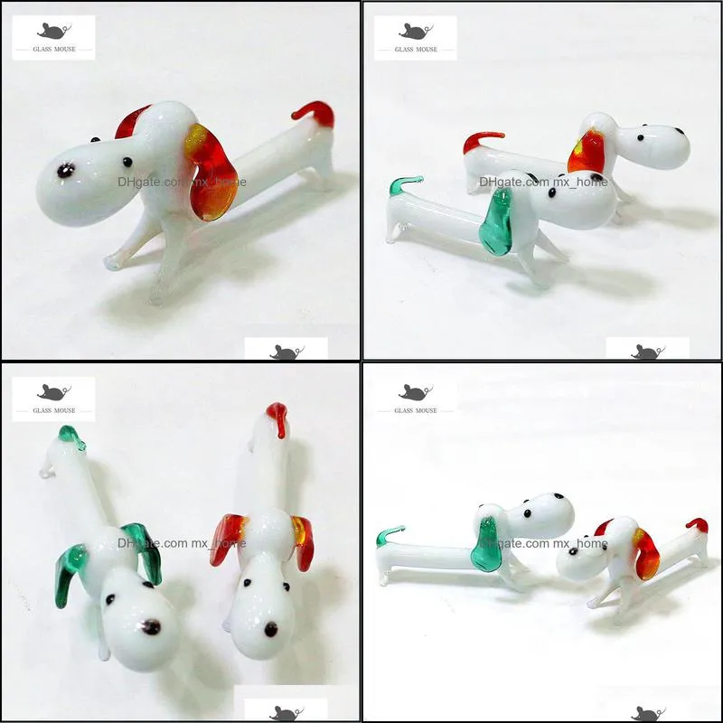 Christmas decorations Two Miniature Cute Handmade Glass Dog Pictures Craft Ornament Home Table Decoration New Year Lovely Gifts for Children