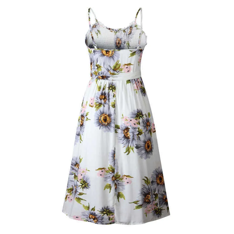 Leviortin Designer Sunflower Dress Beach 2019 Summer Button Down Dress for Women Elastic Chest Strapless Print Flower Dress (2)