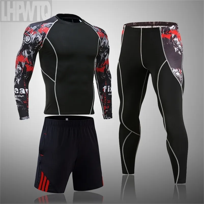 Homens Terno Esportivo MMA Rashgard Masculino Rápido Secagem De Sportswear Roupas De Compressão Fitness Treinamento Kit Thermal Underwear Leggings 210806