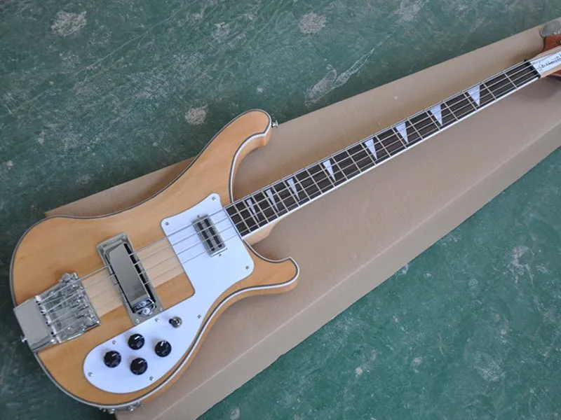 Custom Neck Through Body 4 Strings Electric Bass Guitar with White Pickguard Chrome Hardware and Hardcase