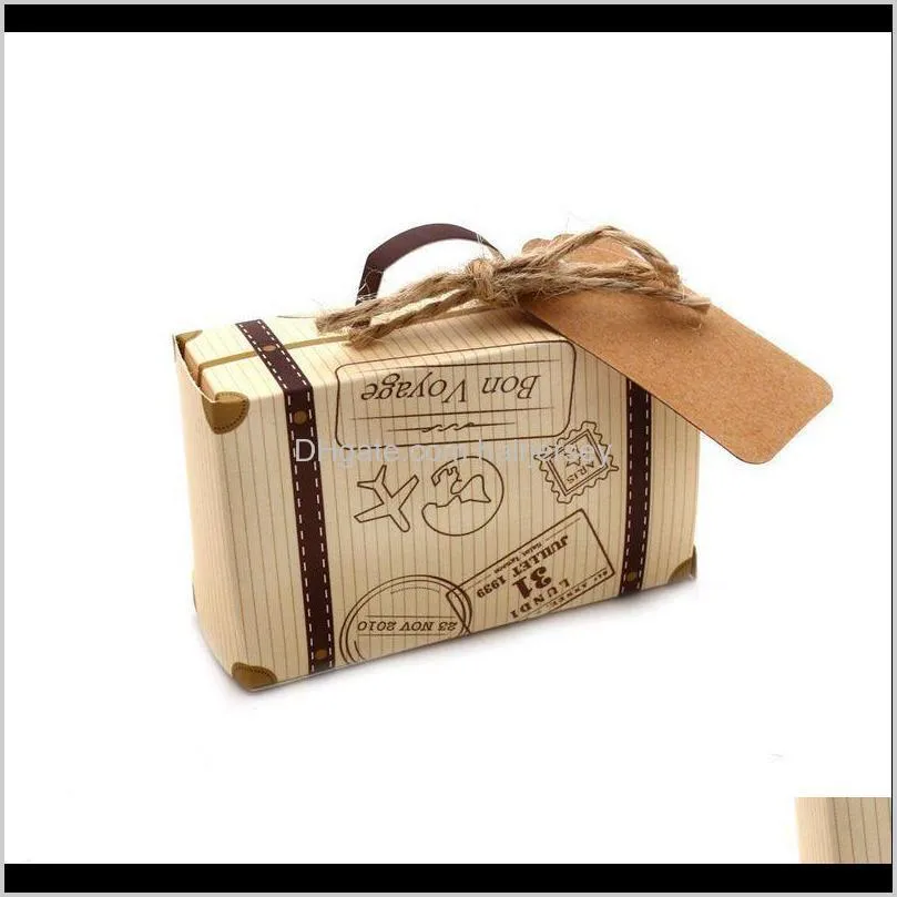 50pcs mini suitcase favor box party favor candy box, vintage kraft paper with tags and rope for wedding/travel themed party/br