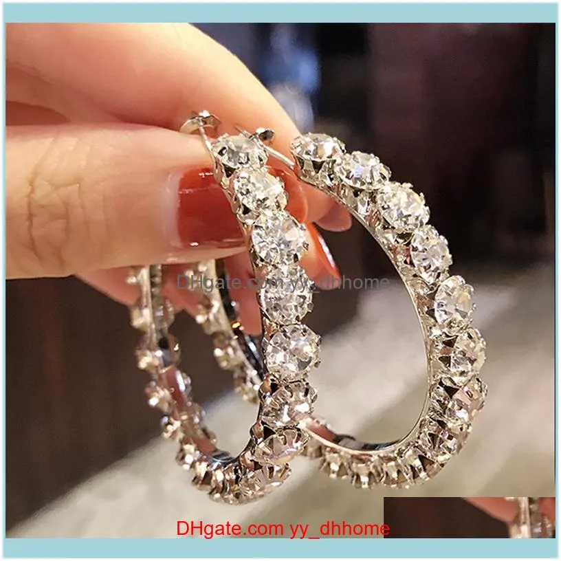 Personality Hyperbole Huge Luxury Hoop Earrings For Women White Cubic Zirconia Micro Paved Earring Fashion Jewelry Party Gift & Huggie