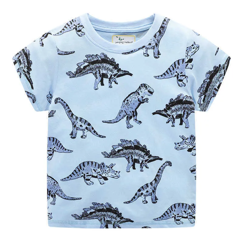 Saltando metros meninos verão camiseta 100% algodão dinossauros animais impresso crianças tees to tops para desgaste 210529