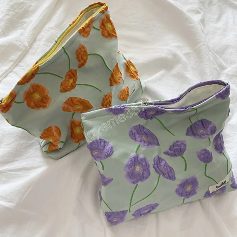 Damer blomma kosmetisk väska resor toalettartiklar lagring koppling väska kontrasterande bärbara små väskor