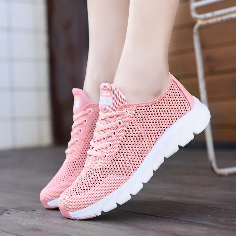 Top Fashion 2021 For Mens Womens Sports Running Shoes High Quality Solid Color Breathable Outdoor Runners Pink Knit Tennis Sneakers SIZE 35-44 WY30-928