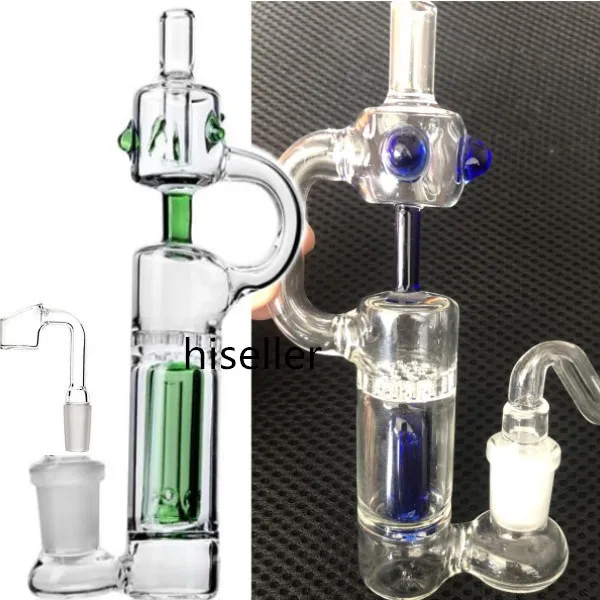 작은 봉 물 담뱃대 Percolator 물 파이프 리사이클 러 Dab rigs 담배 파이프 14mm 그릇 녹색 유리 물 봉