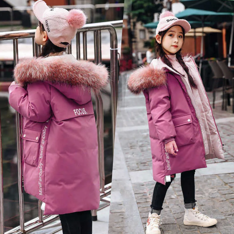Winter Parka For Teenage Girls With Fur Hooded Down Coat Warm