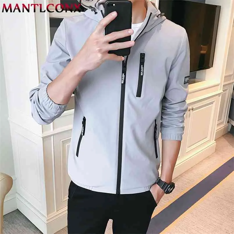 Mantlconx Молодая модная куртка Мужчины с капюшоном повседневная весна осень туре одежда на молнии карманный штрафной одежда бренда 210811