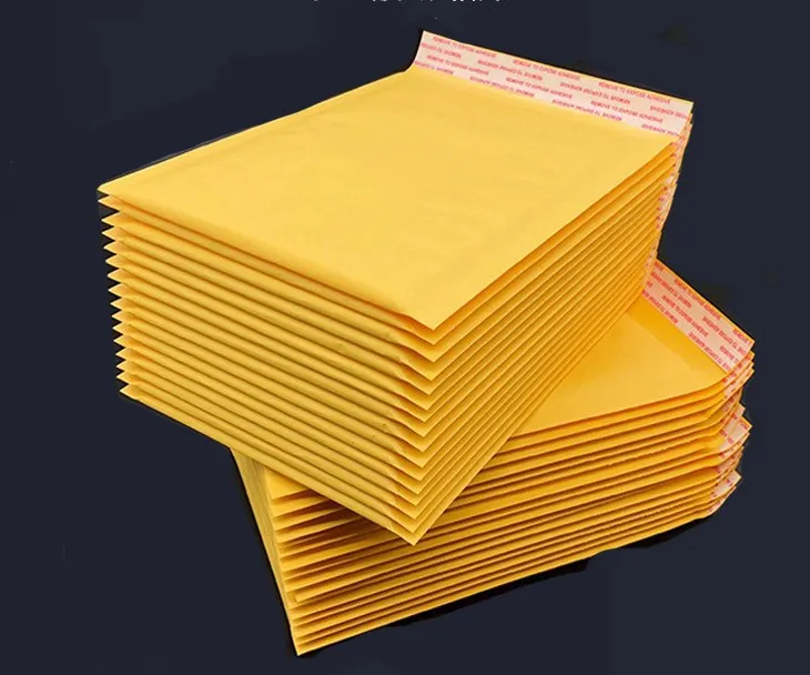 Al por mayor-Peerless 10 Unids / set 90X130mm Papel kraft amarillo Sobres de burbujas Paquete de regalos Anuncios publicitarios