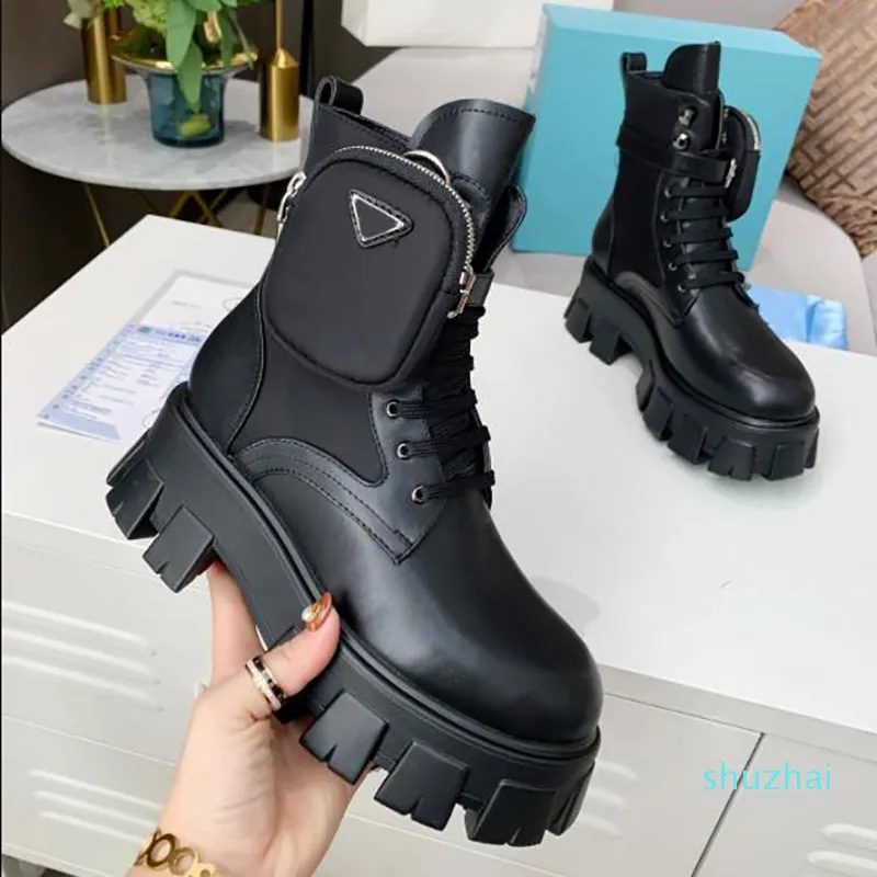 2022 Nya mode män kvinnor stövlar designers ankel martin boot leather nylon flyttbar påse bootie militär inspirerad kamp skor original