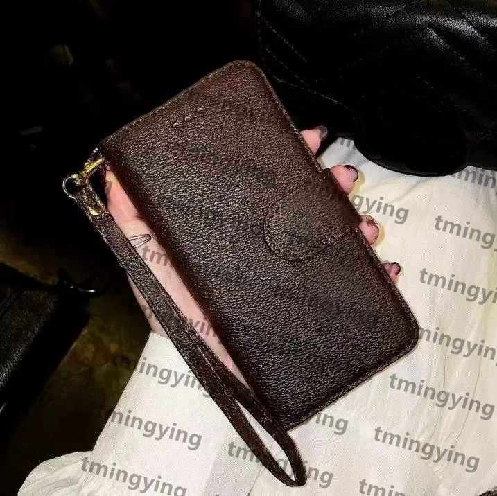 Luxury Designer Leather Wallet Phone Case With Wristband Card