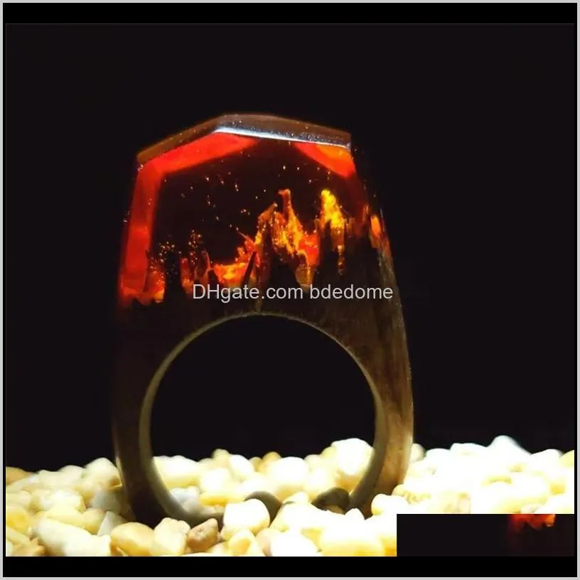 secret forest scenery resin ring wood ring crystal band ring hand made fashion jewelry for women and men 24 styles couple rings 