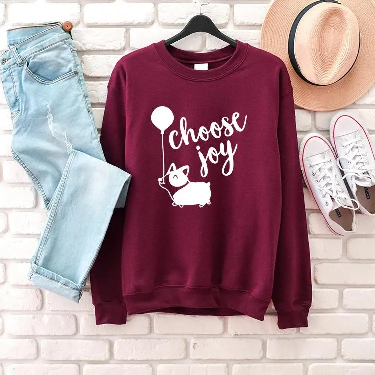 Felpe con cappuccio da donna Felpe Scegli Gioia Felpa Funny Dog Graphic Cute Kawaii 90s Young Girl Gift Street Style Primavera Autunno Puro cotone