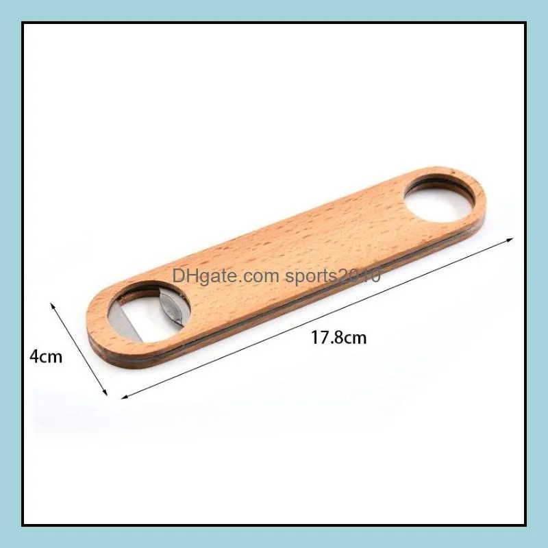 stock Wooden Flat Beer Bottle Opener Wood Handle Stainless Steel Wine Beer Soda Glass Cap Bottle Opener Creative Kitchen Bar Tools