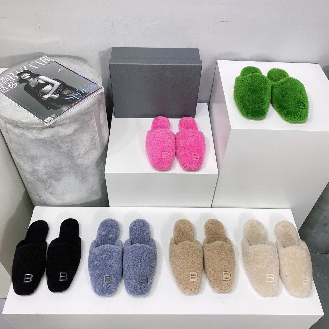 2021 autumn winter luxury women's flat slippers lamb wool material warm fashion multi color choice size 35-40