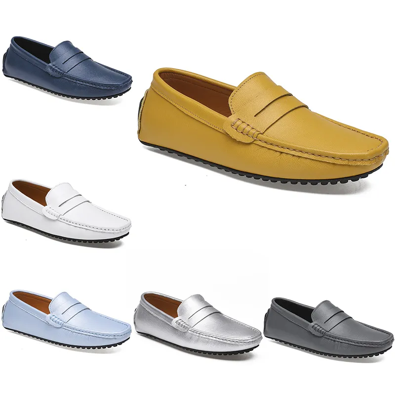 2021 Doudou en cuir Chaussures de conduite décontractées pour hommes Semelle souple Mode Noir Marine Blanc Bleu Argent Jaune Gris Chaussures Tout-Match Paresseux Transfrontalier 38-46 Quarante Trois