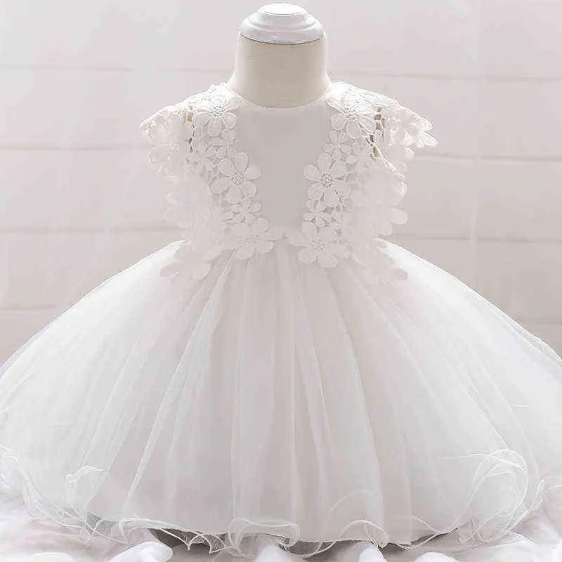 Baby Girl Sweet Lace Flower Tulle Christening Princess Toddler Birthday Party Ball Gown Dress Newborn Children Baptism 1 Years G1129