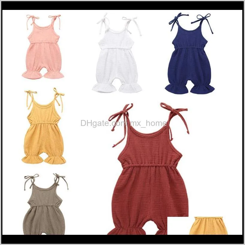 JumpsuitsRompers Kleding baby moederschap drop levering 2021 baby zomer sling rompertjes 6 kleuren mouwloze katoenen vouw kant jongens jumpsuit kinderen